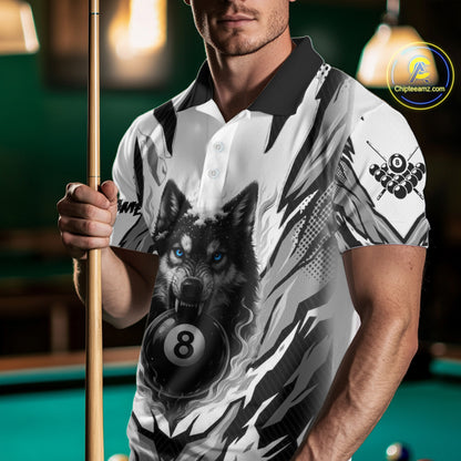 White Black 8 Ball Pool Wolf Billiard Shirts For Men Custom Billiard Jerseys Team Polo & 1/4 Zip TDM4122
