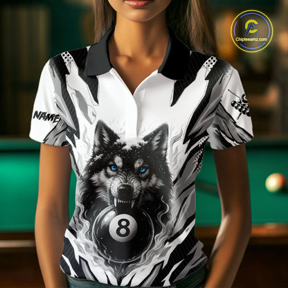 White Black 8 Ball Pool Wolf Billiard Shirts For Women Custom Billiard Jerseys Team Polo & 1/4 Zip TDM4122