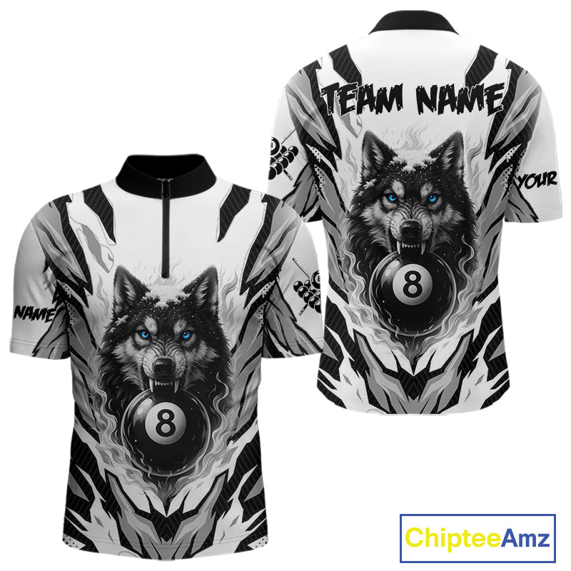 White Black 8 Ball Pool Wolf Billiard Shirts For Men Custom Billiard Jerseys Team Polo & 1/4 Zip TDM4122