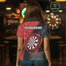 Load image into Gallery viewer, Grunge Red Black Dartboard Light Women Darts Polo &amp; 1/4 Zip Custom Dart Shirt For Team Dart Jersey TDM4125