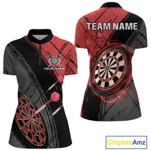 Load image into Gallery viewer, Grunge Red Black Dartboard Light Women Darts Polo &amp; 1/4 Zip Custom Dart Shirt For Team Dart Jersey TDM4125