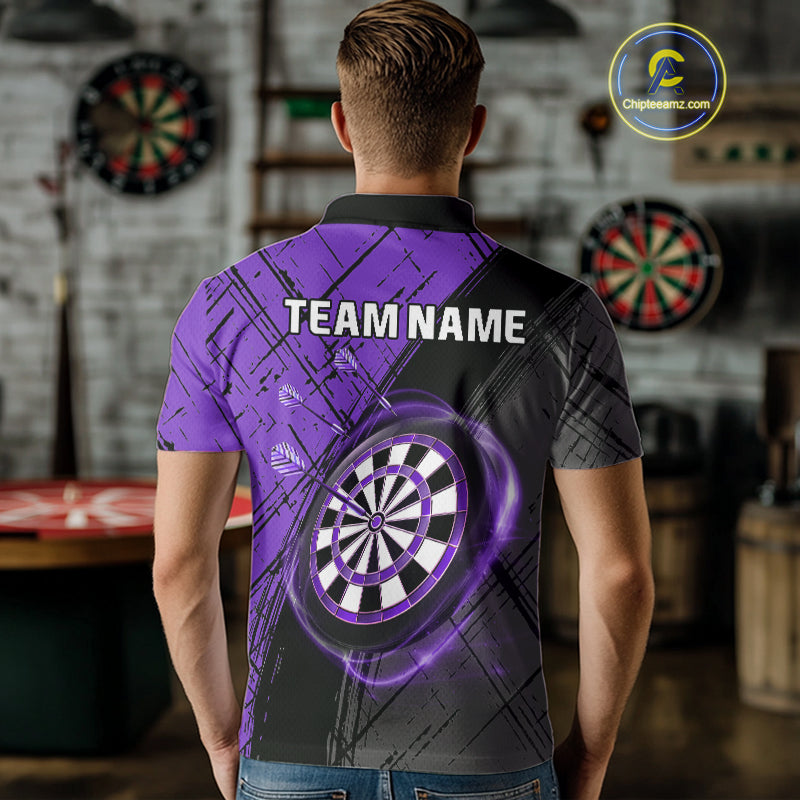 Grunge Purple Black Dartboard Light Men Dart Polo & 1/4 Zip Custom Dart Shirt For Team Dart Jersey TDM4126