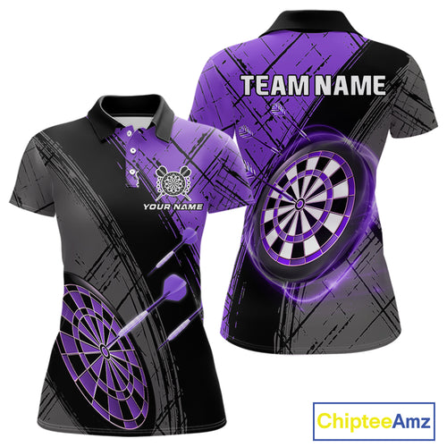 Grunge Purple Black Dartboard Light Women Dart Polo & 1/4 Zip Custom Dart Shirt For Team Dart Jersey TDM4126