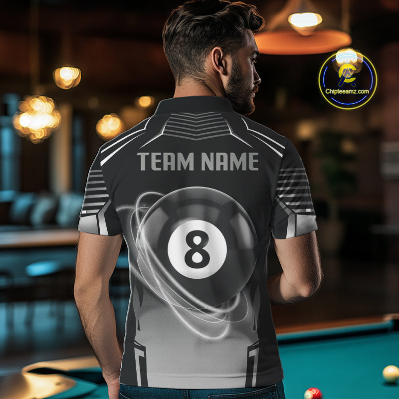 Black And Grey 8 Ball Pool Lights Billiard Polo & 1/4 Zip For Men Custom 3D Billiard Team Jerseys TDM4132