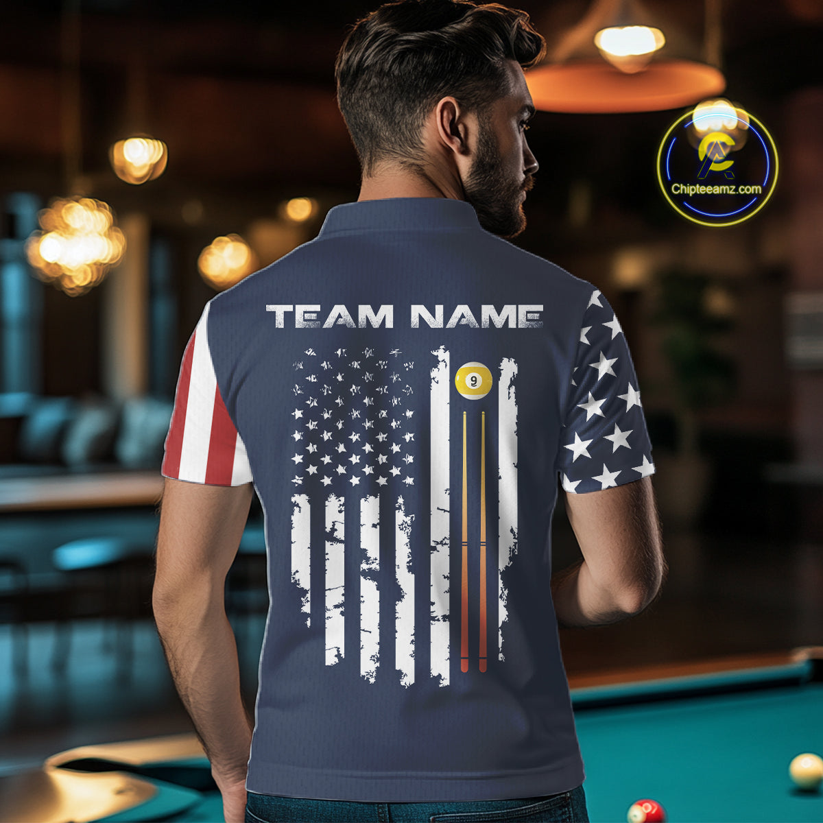 Personalized American Flag Blue Navy 9 Ball Pool Team Shirt For Men Custom Patriotic Billiard Shirt TDM4735