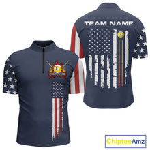 Load image into Gallery viewer, Personalized American Flag Blue Navy 9 Ball Pool Team Shirt For Men Custom Patriotic Billiard Shirt TDM4735