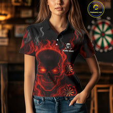 Load image into Gallery viewer, Flaming Skull Darts Shirt For Women Custom Red Darts Jerseys Team Polo &amp; Quarter Zip, Darts Gifts TDM4135
