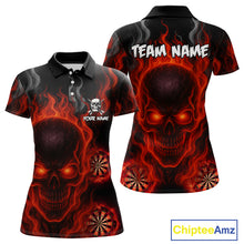 Load image into Gallery viewer, Flaming Skull Darts Shirt For Women Custom Red Darts Jerseys Team Polo &amp; Quarter Zip, Darts Gifts TDM4135