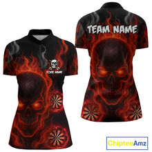 Load image into Gallery viewer, Flaming Skull Darts Shirt For Women Custom Red Darts Jerseys Team Polo &amp; Quarter Zip, Darts Gifts TDM4135