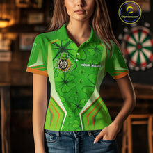 Load image into Gallery viewer, Green Luckiest Shamrock Women&#39;s Darts Shirt Custom St Patrick Day Darts Jersey Team Polo &amp; 1/4 Zip TDM4745