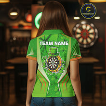 Load image into Gallery viewer, Green Luckiest Shamrock Women&#39;s Darts Shirt Custom St Patrick Day Darts Jersey Team Polo &amp; 1/4 Zip TDM4745