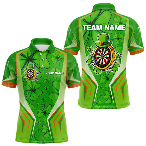 Green Luckiest Shamrock Men's Darts Shirt Custom St Patrick Day Darts Jersey Team Polo & 1/4 Zip TDM4745