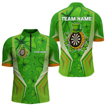 Load image into Gallery viewer, Green Luckiest Shamrock Men&#39;s Darts Shirt Custom St Patrick Day Darts Jersey Team Polo &amp; 1/4 Zip TDM4745