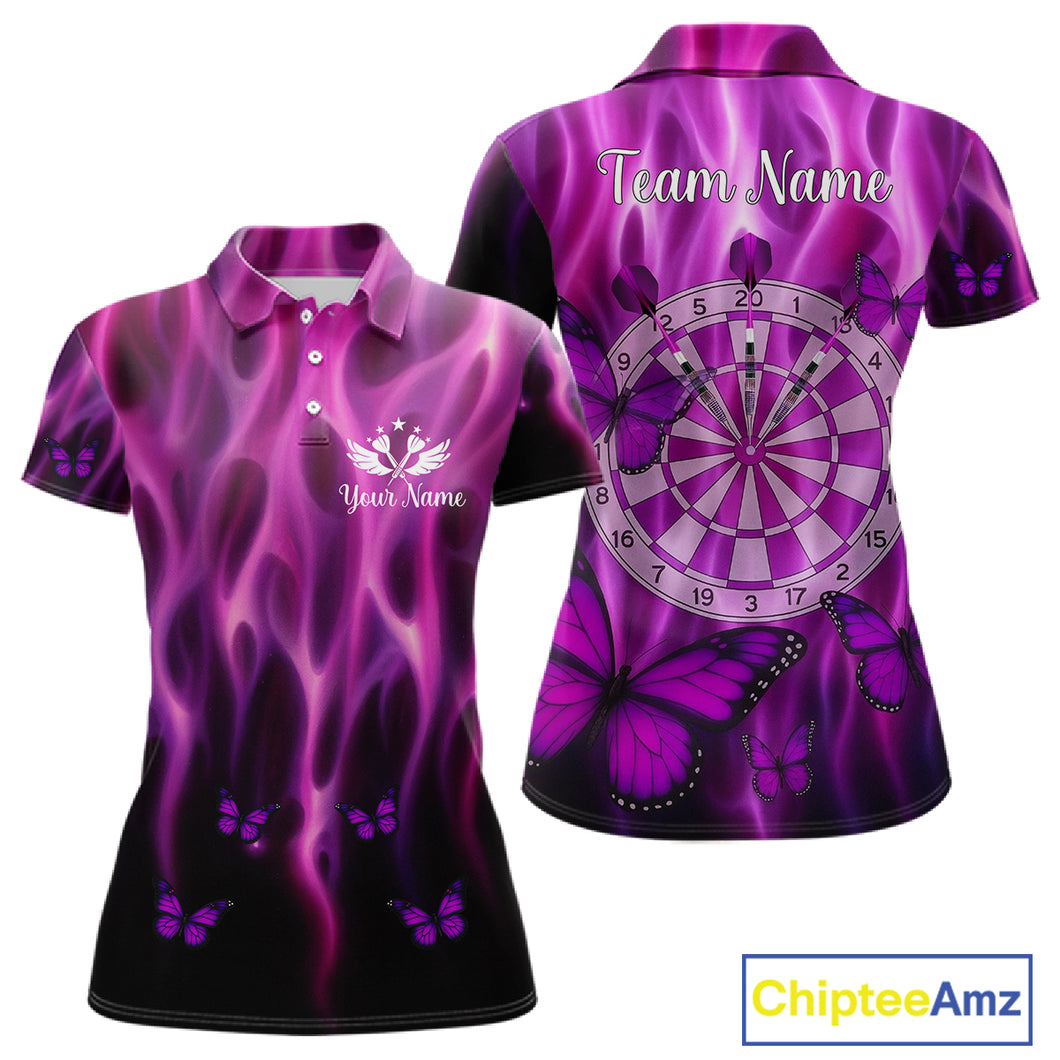Personalized Pink Flaming Butterflies Darts Shirt For Women Custom Darts Jersey, Funny Darts Gift TDM4749