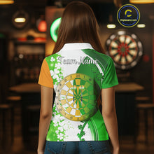 Load image into Gallery viewer, Green And Orange Glowing Shamrock Luckiest Dart Shirts For Women Custom St Patrick Day Darts Jersey TDM4750