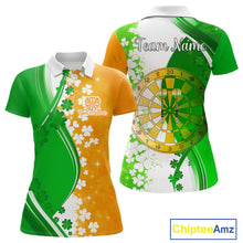 Load image into Gallery viewer, Green And Orange Glowing Shamrock Luckiest Dart Shirts For Women Custom St Patrick Day Darts Jersey TDM4750