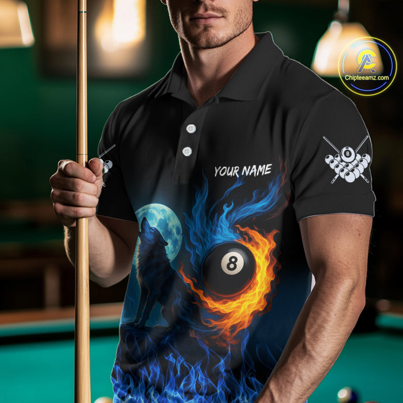 Personalized Flaming 8 Ball Pool Wolf Billiard Shirts For Men Custom Team League Billiard Jerseys TDM4146