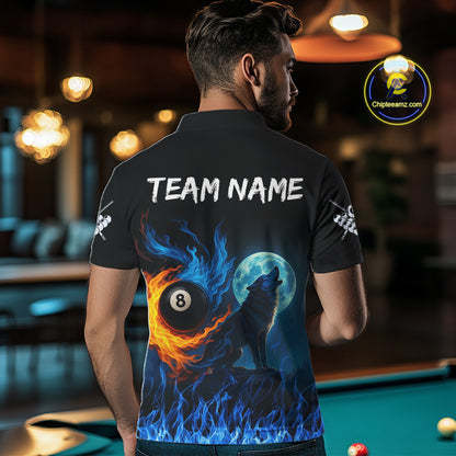 Personalized Flaming 8 Ball Pool Wolf Billiard Shirts For Men Custom Team League Billiard Jerseys TDM4146