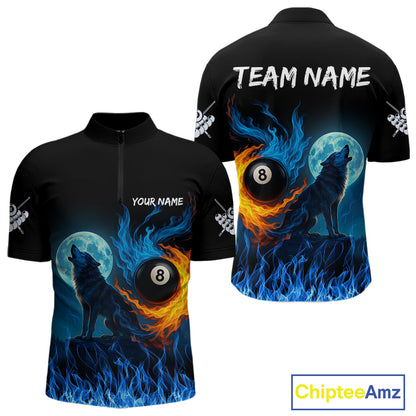Personalized Flaming 8 Ball Pool Wolf Billiard Shirts For Men Custom Team League Billiard Jerseys TDM4146