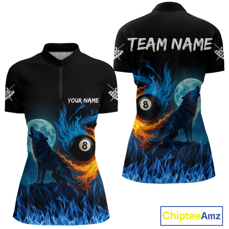 Personalized Flaming 8 Ball Pool Wolf Billiard Shirts For Women Custom Team League Billiard Jerseys TDM4146