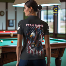 Load image into Gallery viewer, Grunge American Flag Eagle 8 Ball Billiard Polo &amp; 1/4 Zip Custom Women&#39;s Patriotic Pool Team Jersey TDM4515