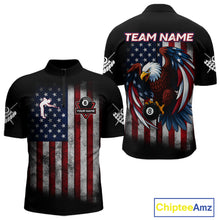 Load image into Gallery viewer, Grunge American Flag Eagle 8 Ball Billiard Polo &amp; 1/4 Zip Custom Men&#39;s Patriotic Pool Team Jersey TDM4515