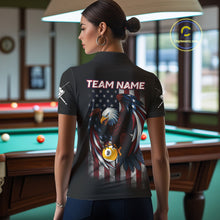 Load image into Gallery viewer, Grunge American Flag Eagle 9 Ball Billiard Polo &amp; 1/4 Zip Custom Women&#39;s Patriotic Pool Team Jersey TDM4516
