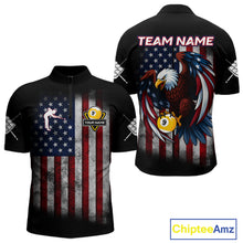 Load image into Gallery viewer, Grunge American Flag Eagle 9 Ball Billiard Polo &amp; 1/4 Zip Custom Men&#39;s Patriotic Pool Team Jersey TDM4516