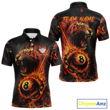 Load image into Gallery viewer, Personalized 8 Ball Chain Flame Tiger Billiard Shirt For Men, Pool Jerseys Polo &amp; 1/4 Zip TDM4395