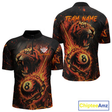 Load image into Gallery viewer, Personalized 8 Ball Chain Flame Tiger Billiard Shirt For Men, Pool Jerseys Polo &amp; 1/4 Zip TDM4395