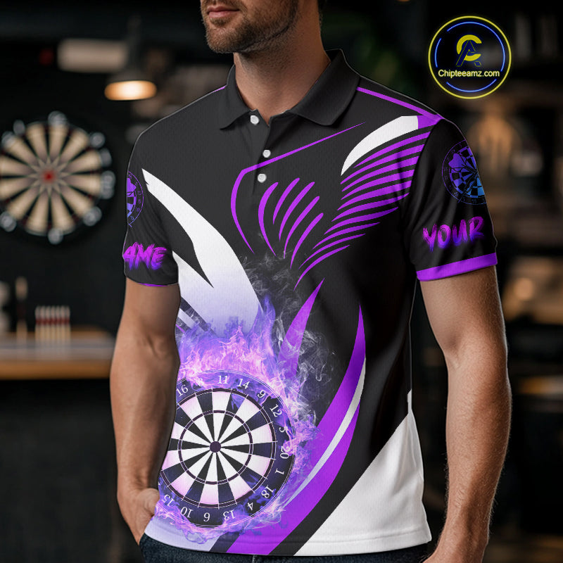 Personalized Purple Flame Dartboard Custom Darts Shirt For Men, Darts Jerseys Team Polo & 1/4 Zip TDM4404