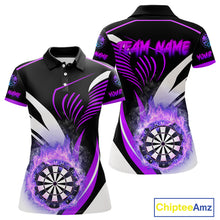 Load image into Gallery viewer, Personalized Purple Flame Dartboard Custom Darts Shirt For Women, Darts Jerseys Team Polo &amp; 1/4 Zip TDM4404