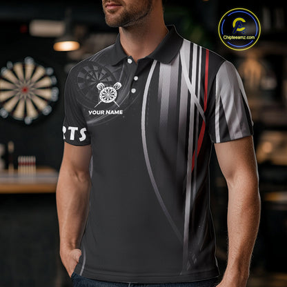 Funny Dartboard Fire Flame Black Darts Shirt For Men Custom Darts League Jersey Polo & 1/4 Zip TDM4410