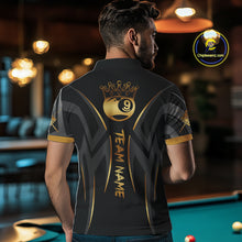 Load image into Gallery viewer, Black And Gold 9 Ball Crown Tribal Billiard Shirt For Men Custom Pool Team Jersey Polo &amp; 1/4 Zip TDM4418