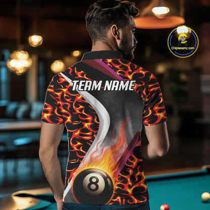 Personalized Flame Orange 8 Ball Pool Billiard Shirt For Men Custom Billiard Team Jerseys TDM4470