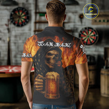Load image into Gallery viewer, Personalized Funny Grim Reaper &amp; Beer Fire Darts Shirt For Men, Dart Jersey Team Polo &amp; 1/4 Zip TDM4486