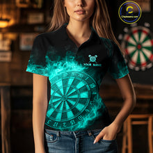 Load image into Gallery viewer, Personalized 3D Turquoise Dartboard Dragon Flame Dart Shirts For Women Custom Darts Team Jerseys TDM4313