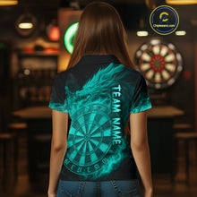 Load image into Gallery viewer, Personalized 3D Turquoise Dartboard Dragon Flame Dart Shirts For Women Custom Darts Team Jerseys TDM4313