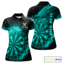 Load image into Gallery viewer, Personalized 3D Turquoise Dartboard Dragon Flame Dart Shirts For Women Custom Darts Team Jerseys TDM4313