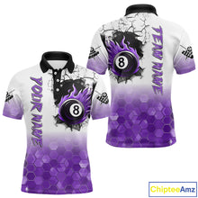 Load image into Gallery viewer, Custom White And Purple Hexagon 8 Ball Flame Billiard Shirt For Men, Funny Pool Team Jersey TDM4553