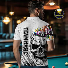 Load image into Gallery viewer, Personalized White Grunge Billiard Balls Skull Pool Shirt For Men, Funny Billiard Team Jersey TDM4578