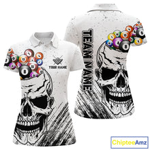 Load image into Gallery viewer, Personalized White Grunge Billiard Balls Skull Pool Shirt For Women, Funny Billiard Team Jersey TDM4578