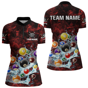 Funny Billiard Balls In Water Custom Smoke Pattern Women Billiard Shirts, Pool Billiard Jerseys |Red TDM2988