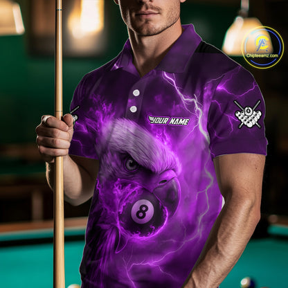 Personalized Eagle Thunder Lightning Purple Billiard Shirt For Men Custom 8 Ball Pool Team Jersey TDM4382