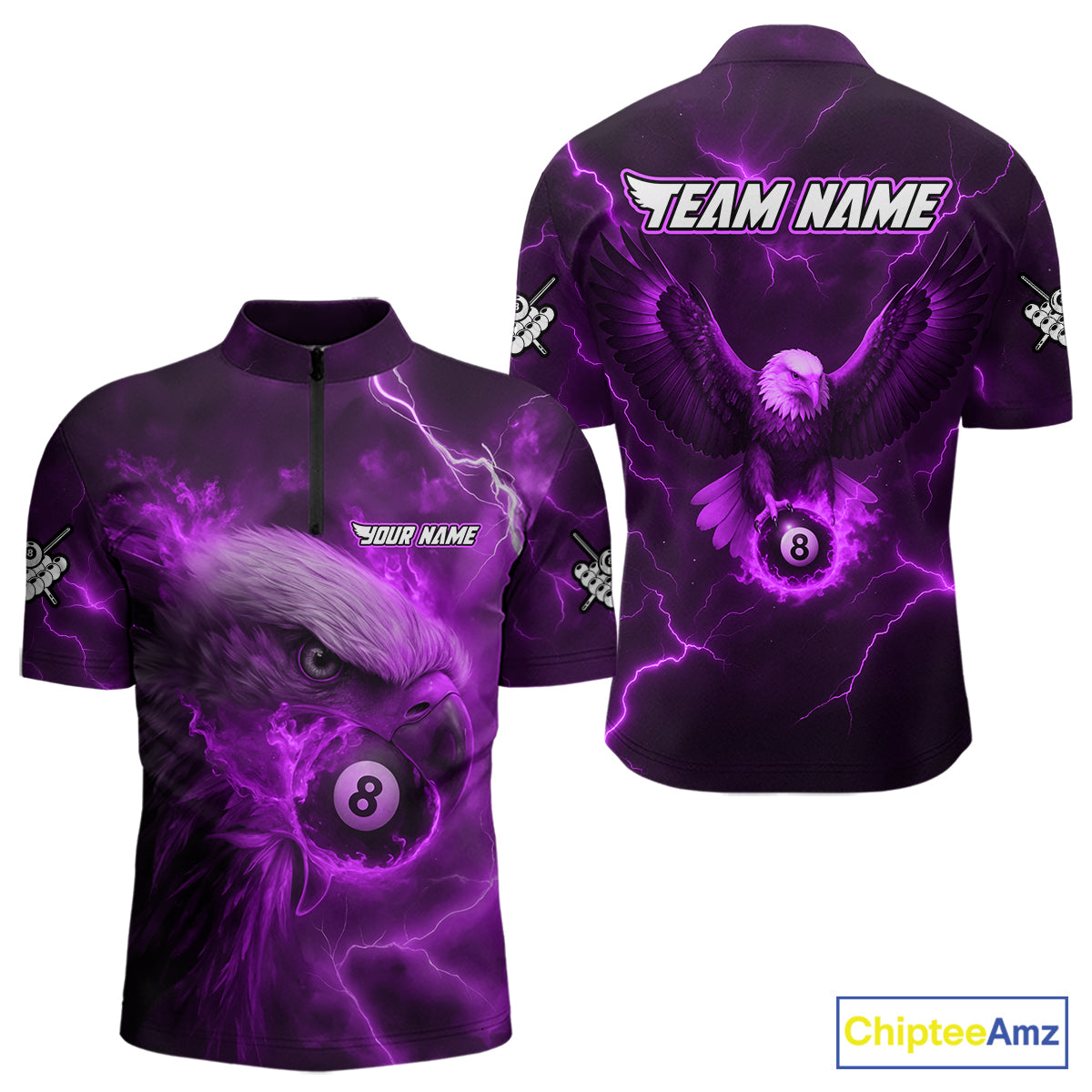 Personalized Eagle Thunder Lightning Purple Billiard Shirt For Men Custom 8 Ball Pool Team Jersey TDM4382