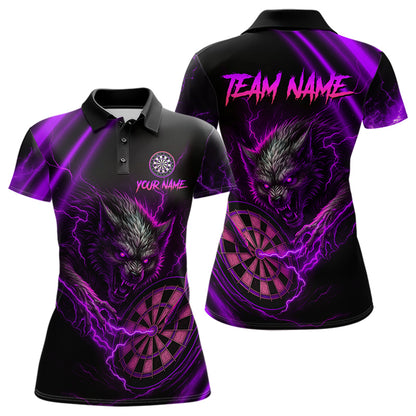 Personalized Purple Thunder Lightning Wolf Darts Shirt For Women, Darts Team Jersey Polo & 1/4 Zip TDM4384