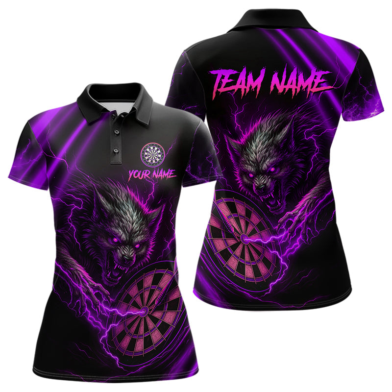 Personalized Purple Thunder Lightning Wolf Darts Shirt For Women, Darts Team Jersey Polo & 1/4 Zip TDM4384