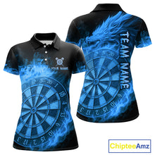 Load image into Gallery viewer, Personalized Blue Dartboard Dragon Flame Darts Shirt For Women Custom Dart Jerseys Polo &amp; 1/4 Zip TDM4070