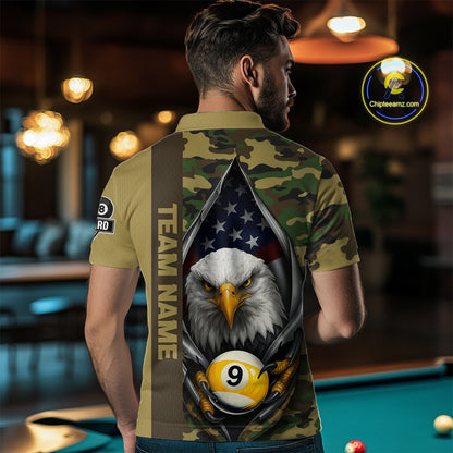 Green Camo American Flag Eagle 8 Ball & 9 Ball Pool Jersey For Men Custom Billiard Team Shirt TDM4659