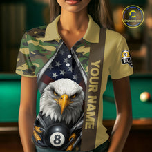 Load image into Gallery viewer, Green Camo American Flag Eagle 8 Ball &amp; 9 Ball Pool Jersey For Women Custom Billiard Team Shirt TDM4659